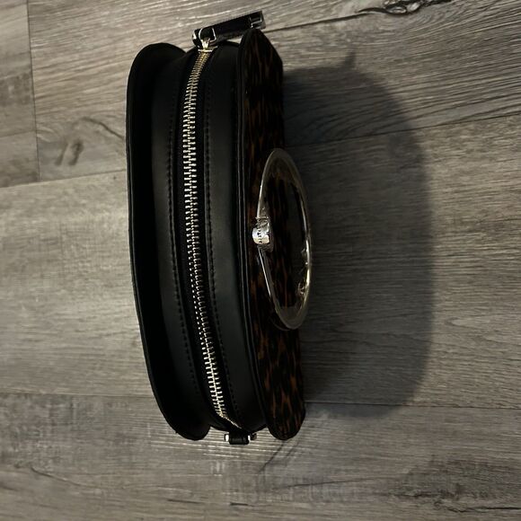 Ted Baker LIONA Leather Leopard Circle Handle Crossbody Black Purse Handbag - Picture 14 of 14